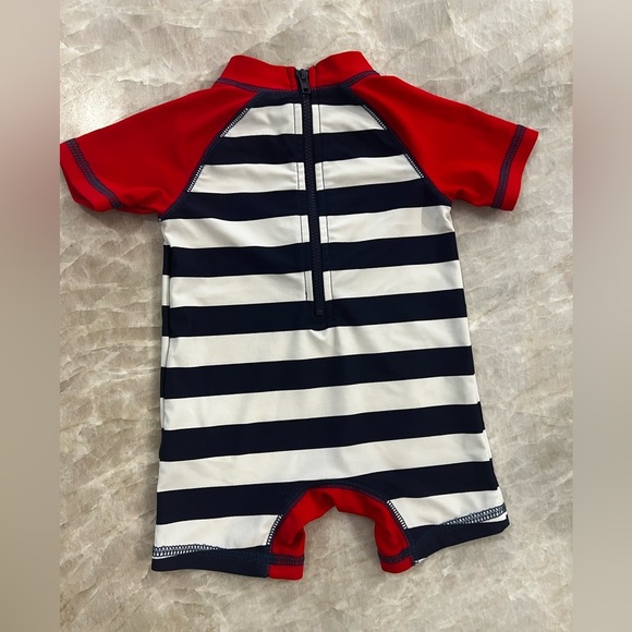 Little Me Baby Boy 6-9 Month 1pc Swim Wear Rash Guard Sail Boat Stripe - Picture 3 of 4